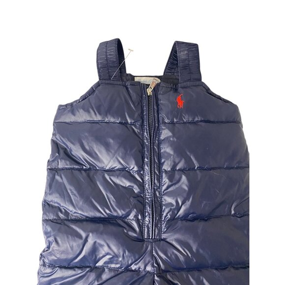 Ralph Lauren Infant Boys 3M Navy Blue Quilted Puffer Down Snowsuit Overalls - Picture 3 of 5